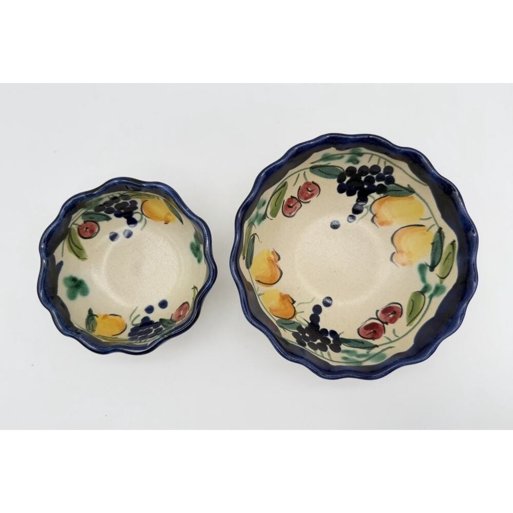 Amalfi Hand Painted Italian Pottery Dipping Bowls Fruit Design 4” & 5” Signed